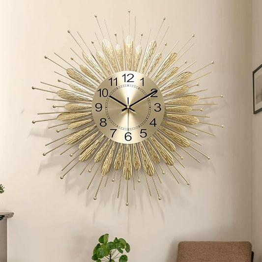 Large Wall Clock, 27inch Gold Wall Clock Non-Ticking Mid Century Wall Clocks