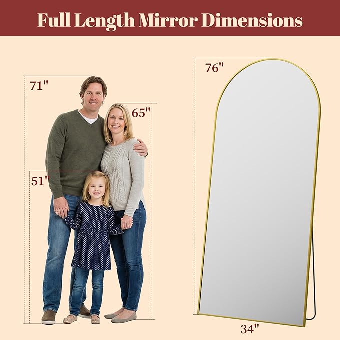 Suidia 76"x34" Arched Full Length Mirror