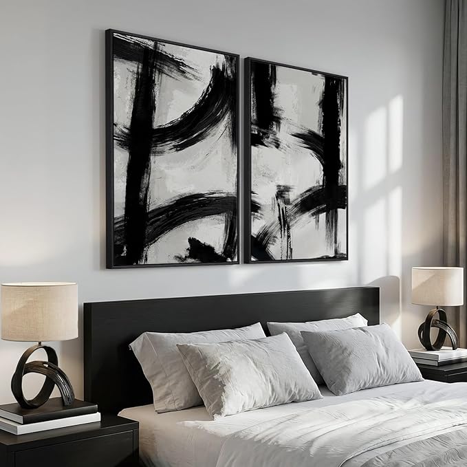 Framed Black and White Abstract Wall Art Set of 2