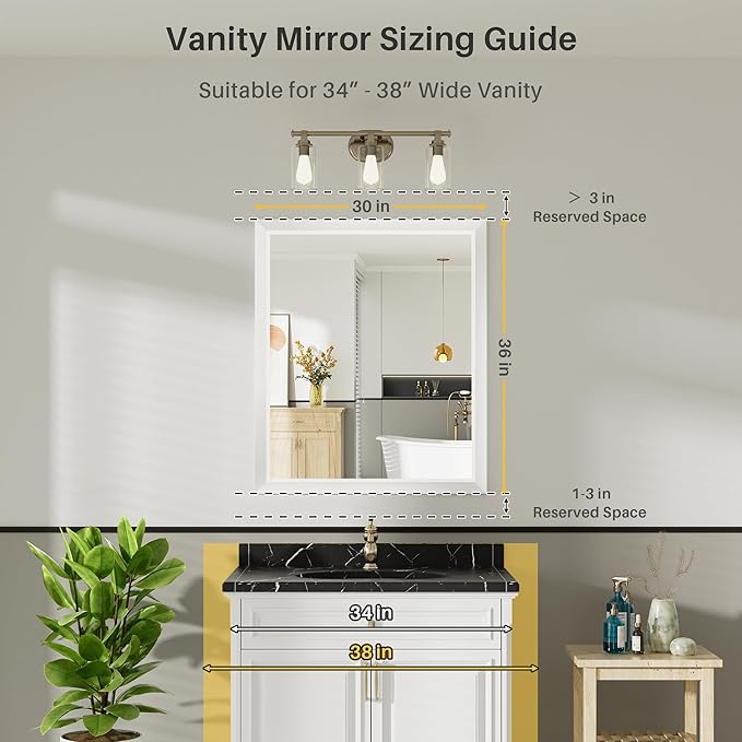 36x30 Inch White Bathroom Mirror