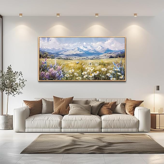 QIYILEXWART Large Wall Art For Bedroom Wall Decor For Living Room Office Decoration Range Grassland Landscape Painting Watercolour Pictures Canvas Artworks Ready To Hang Home Decor Wood Framed