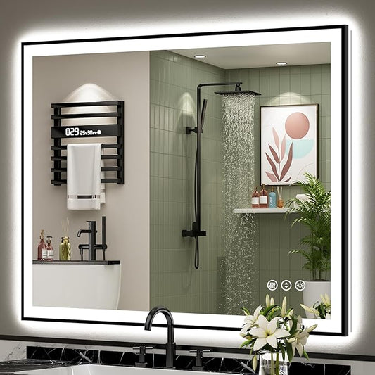 48x40 Black Framed LED Bathroom Mirror