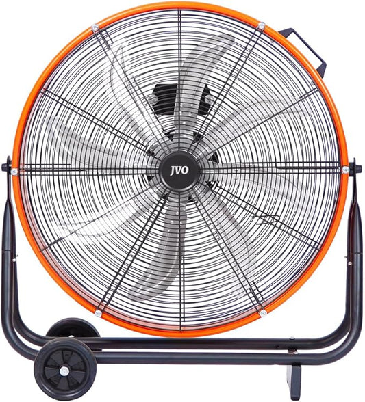 JVO 24 Inch Industrial Floor Drum Fan - 9500 CFM Heavy Duty High Velocity Floor Fan with 8 Blades 3-Speed Big Ass Fan for Warehouse, Garage, Shop, Patios Heavy Duty Shop Fans & Garage Fans for Cooling
