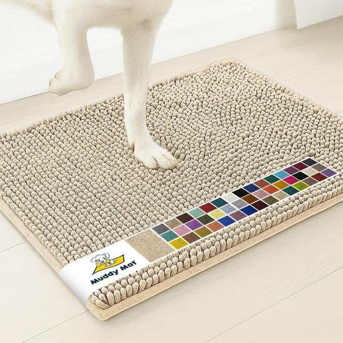 Muddy MatÂ® | Super Water Absorbent Door Mat Indoor, Microfiber Quick Dry Chenille Entryway Rug, Slip Resistant Front Door Mat, Indoor Mats for Entryway, Machine Washable Pet Rug, Beige 24" x 40"