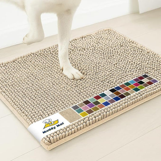 Muddy MatÂ® | Super Water Absorbent Door Mat Indoor, Microfiber Quick Dry Chenille Entryway Rug, Slip Resistant Front Door Mat, Indoor Mats for Entryway, Machine Washable Pet Rug, Beige 30" x 48"