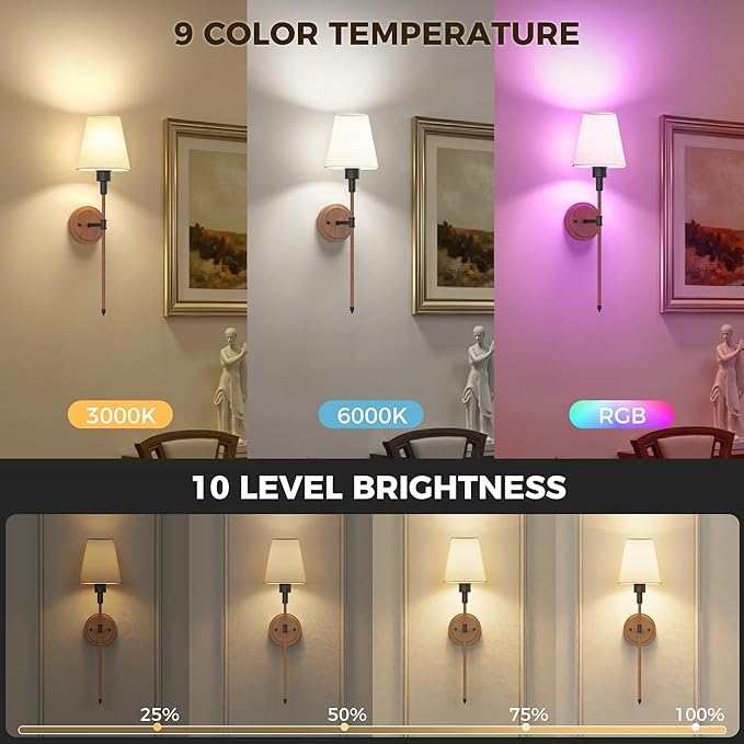 DORESshop Battery Operated Wall Sconce Set of 2, Wireless Wall Light Easy to