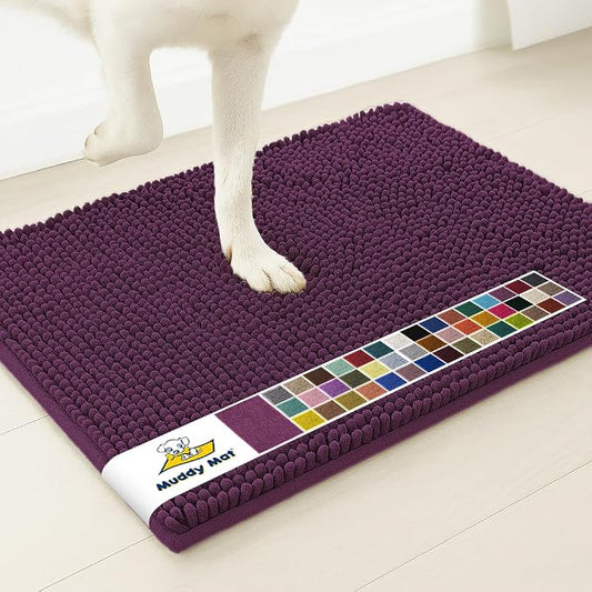 Muddy MatÂ® | Super Water Absorbent Door Mat Indoor, Microfiber Quick Dry Chenille Entryway Rug,Slip Resistant Front Door Mat,Indoor Mats for Entryway,Machine Washable Pet Rug, Dark Purple 32" x 70"