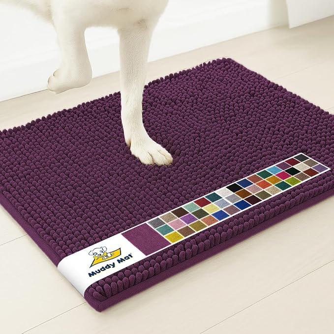 Muddy MatÂ® | Super Water Absorbent Door Mat Indoor, Microfiber Quick Dry Chenille Entryway Rug,Slip Resistant Front Door Mat,Indoor Mats for Entryway,Machine Washable Pet Rug, Dark Purple 24" x 44"