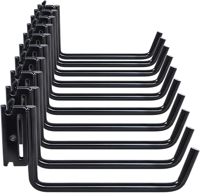 10-Pack 6" E-Track Extended Flat J Hooks, Heavy Duty E Track Ladder Hooks, Black Steel E System Tie Down Accessories for Box Truck, Enclosed Trailer, Garage, Vans, Warehouse, Workshop