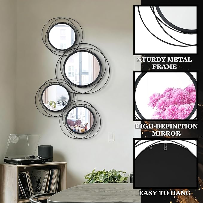 4 Set. Circle Mirrors for Wall Decor for Living Room Bedroom Bathroom Entryway