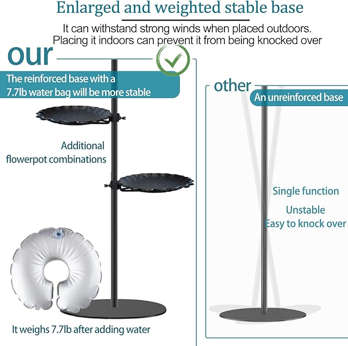 Upgraded 74" Shepherd's Hook Stand plant，Bird Feeder，Wind Chime Hanger Stand, Waterproof Metal & Adjustable-Height Standing Pole Holder for Lantern and Wreath, Indoor & Outdoor（2 Placement Racks)
