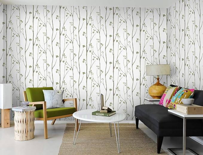 Timeet Peel and Stick Wallpaper Green Leaf Wall Paper Boho Floral Contact Paper