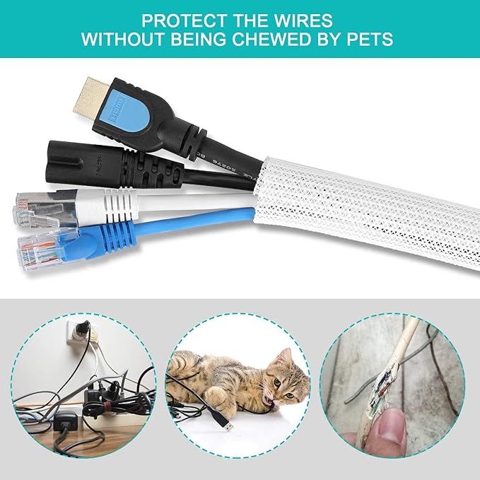 6.6ft - 1 inch Gold Cable Sleeve, Cable Organizer for Desk PC TV Computer, Wire Protector Cable Wrap Cover, Cord Management for Home Office