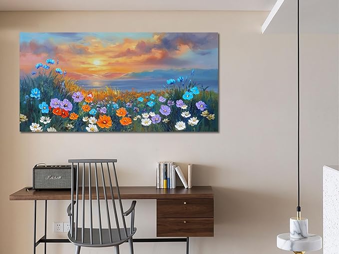 Ardemy Landscape Wall Art for Living Room Sunset Flower Large 40"x20", Canvas