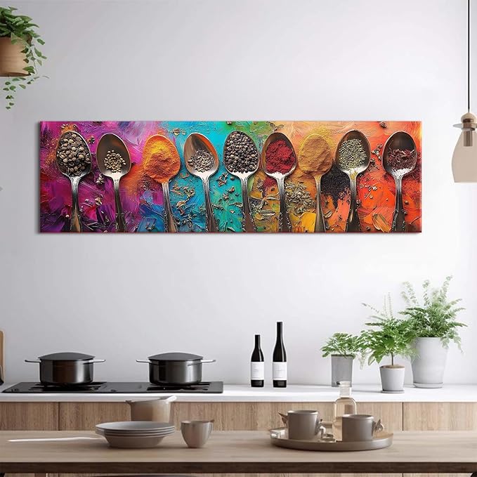 Colorful Spices Seasoning Spoon Canvas Wall Art Kitchen Wall Decor Large