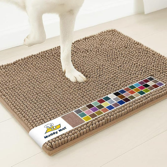 Muddy MatÂ® | Super Water Absorbent Door Mat Indoor, Microfiber Quick Dry Chenille Entryway Rug, Slip Resistant Front Door Mat, Indoor Mats for Entryway, Machine Washable Pet Rug, Tan 30" x 48"