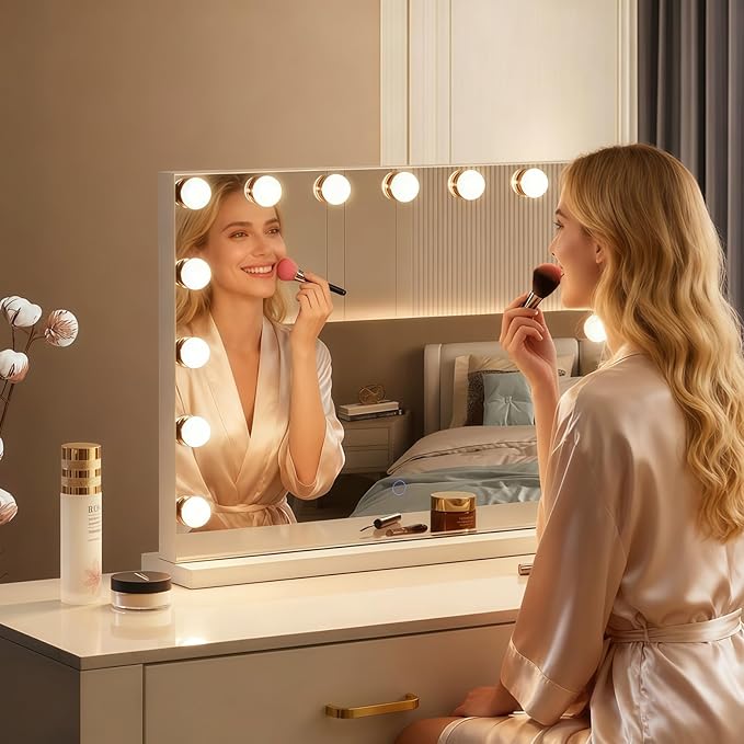 Hollywood Vanity Mirror with Lights, 15 Led Bulbs, 3 Lighting Modes