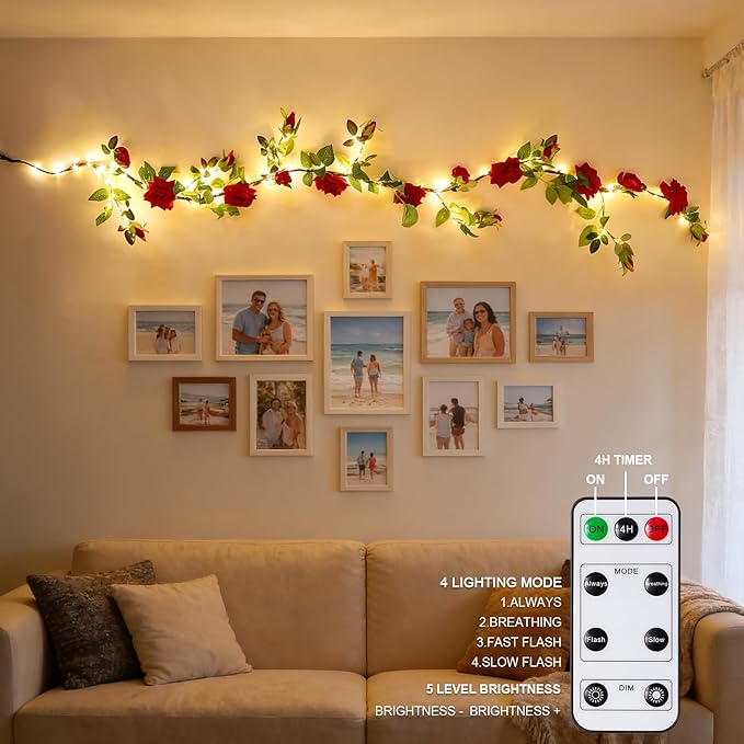 GOESWELL Rose Flowers Vines Garland Lights: 6FT Artificial Flower Vine Lights