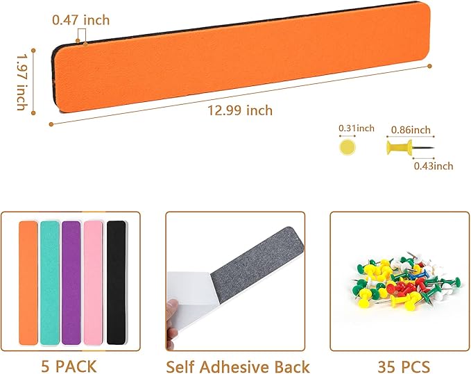 5 Pack Felt Pin Board Bar Strips Bulletin Board