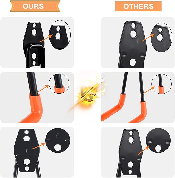 Aoben Heavy Duty Steel Garage Storage Hooks, Utility Tool Hangers and Combinable Wall Mount Hooks for Organizing Ladder, Hold Chairs, Heavy Tools (Large U, 4 Pack)