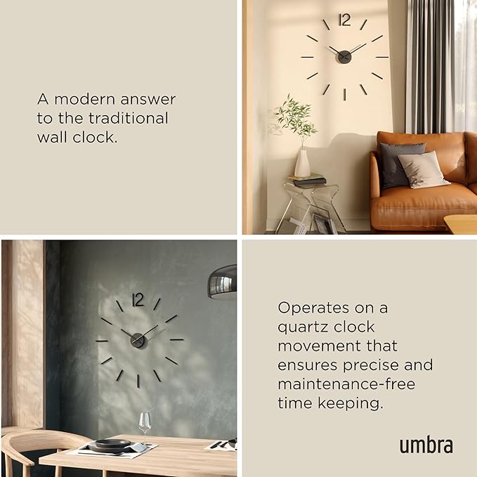 Umbra Blink Modern DIY 3D Wall Clock, Frameless Large Decorative Wall Clock