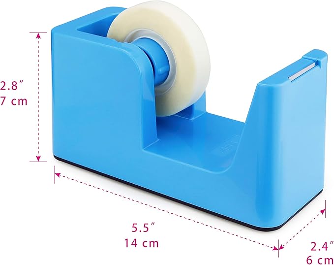 ABEL SimpleWork Desktop Tape Dispenser, Blue, 1 in Core, Non-Skid Weighted Base, Tape Cutter for Office, Home, School, and Crafts