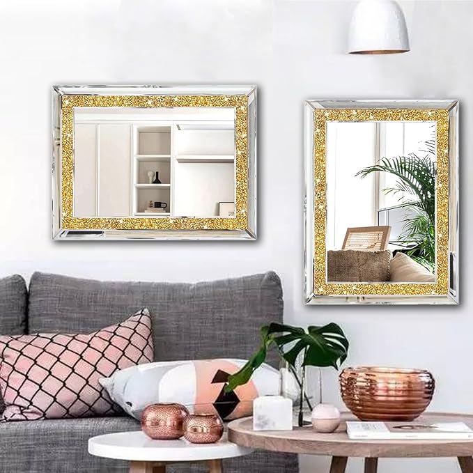 2 Piece Wall Mirrors, Crush Diamond Wall Decor