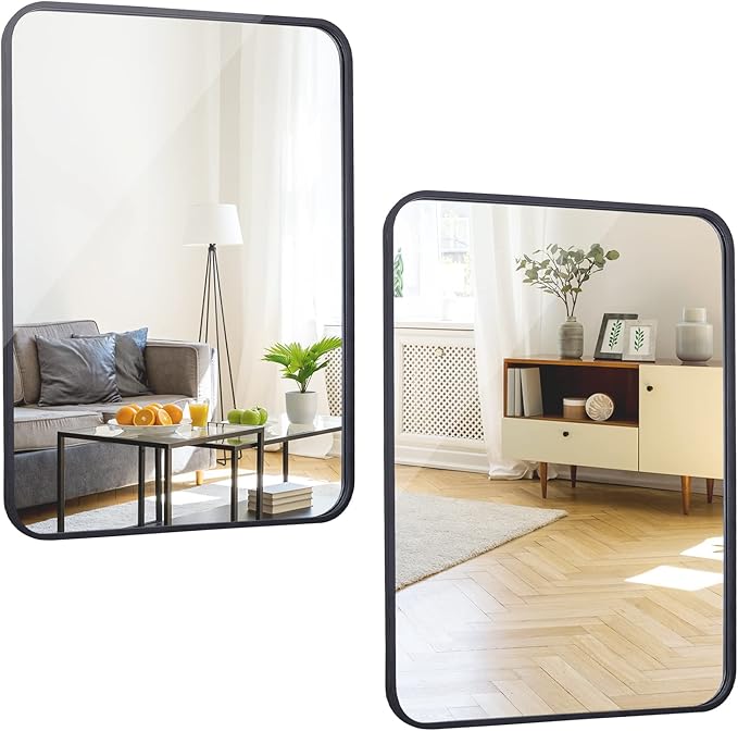 ZenStyle 2 Packs Black Metal Framed Rectangular Wall Mirror 22" x 30" Bathroom