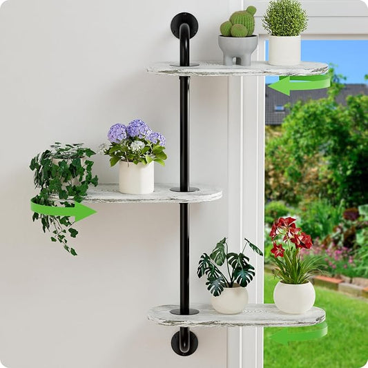 Rotating Window Plant Shelves 3-Tier, Wooden Window Shelf