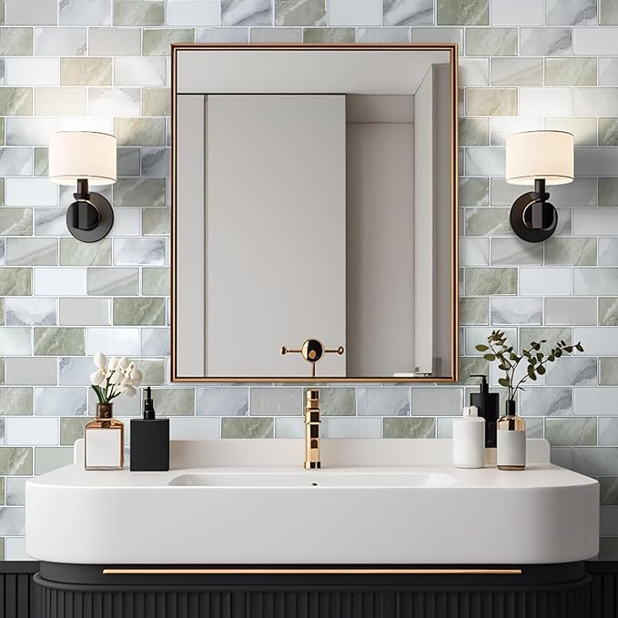 Art3d Peel and Stick Beige & White Wall Tiles – 12"x12" Thickened Design