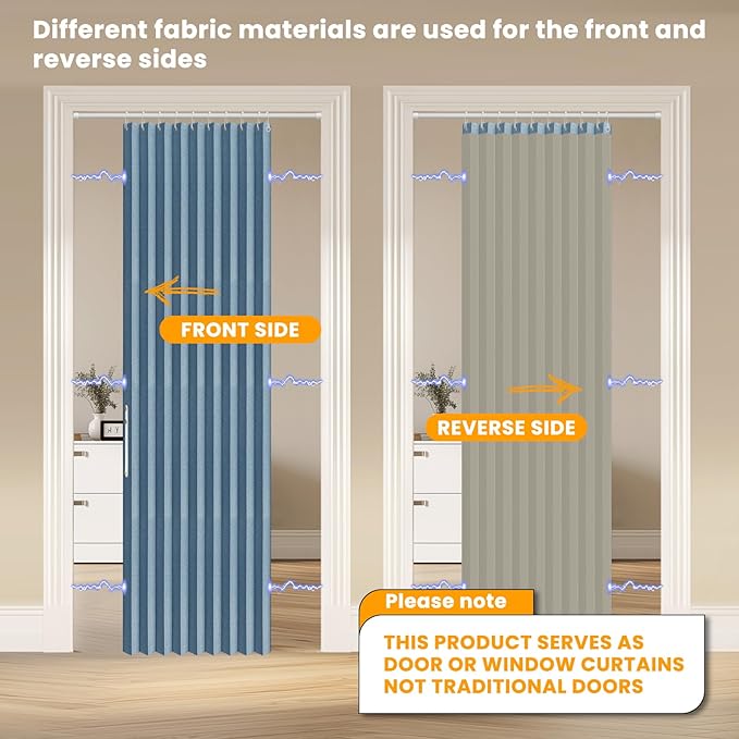 AJAZZ 100% Blackout Magnetic Door Curtain Pleated Door Curtain Accordion Doors