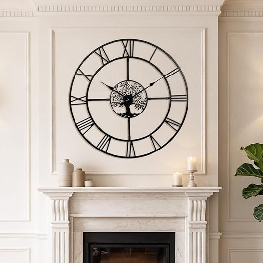 40 Inch Large Wall Clock for Living Room – Black Metal Clock