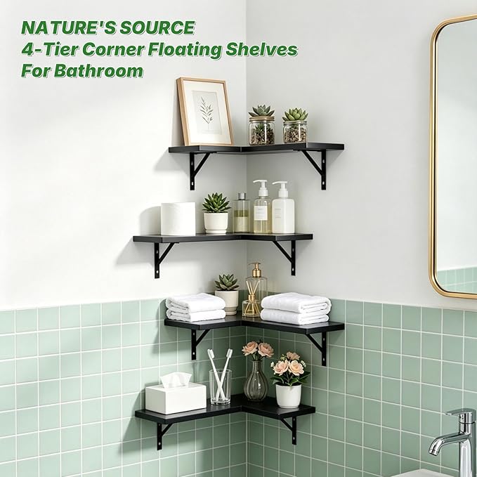 NATURE'S SOURCE Corner Floating Shelves Set of 4, Corner Shelves Wall Mounted