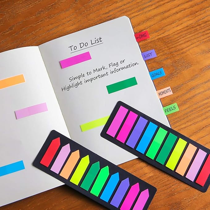 KICNIC Sticky Tabs 2250pcs, Self-Adhesive Book Tabs for Annotating Books, Arrow Page Markers Flags for Notebooks, Bible, Binder, School, Office[3 Designs, 3 Sizes, 10 Bright Colors]