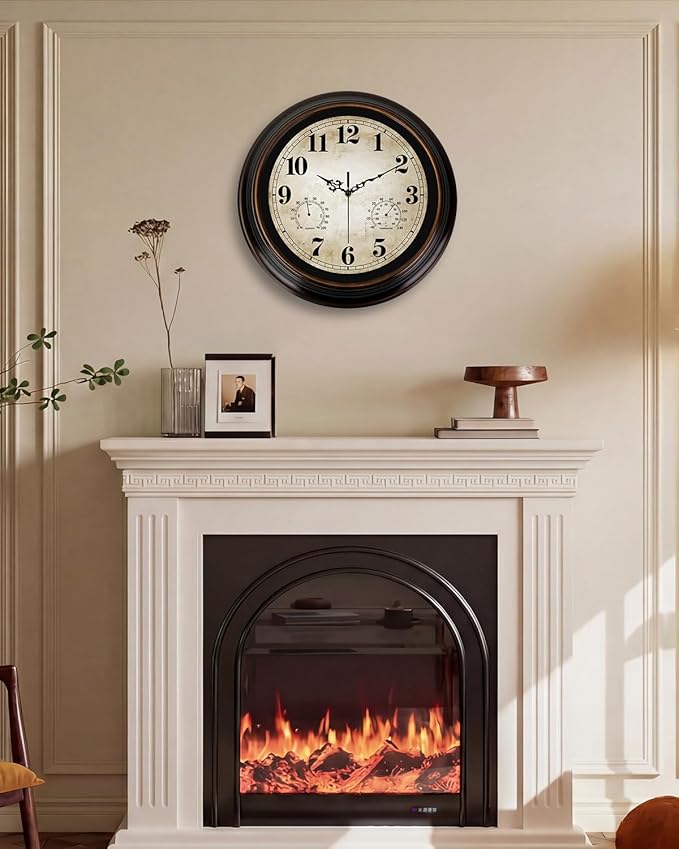 Vintage Wall Clock 16 Inch Quartz Silent Non-Ticking Analog Clock