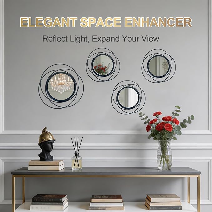 4 Piece Gold Round Wall Mirror Set Modern Metal Circle Home Decor