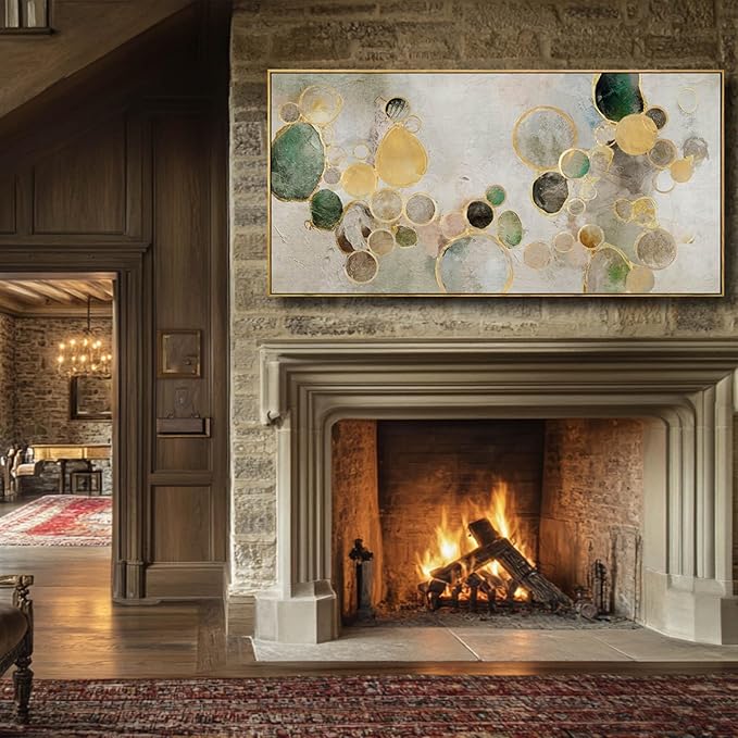 Abstract Canvas Wall Art Gold Circle Painting Green Artwork Framed Wall Prints