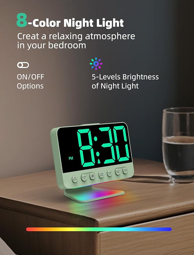 Odokee Digital Alarm Clocks for Bedrooms: Large Bold Number 5 Brightness Dimmer