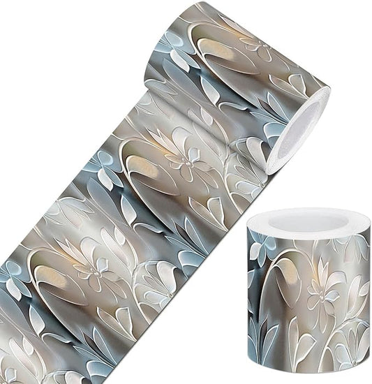 IVN Wallpaper Border Peel and Stick Wall Accent PVC Embossed Silver Floral