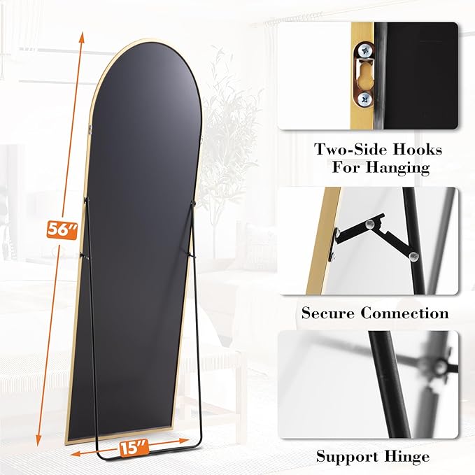 Sweetcrispy 56"x15" Arched Full Length Mirror, Leaning or Standing Full Body