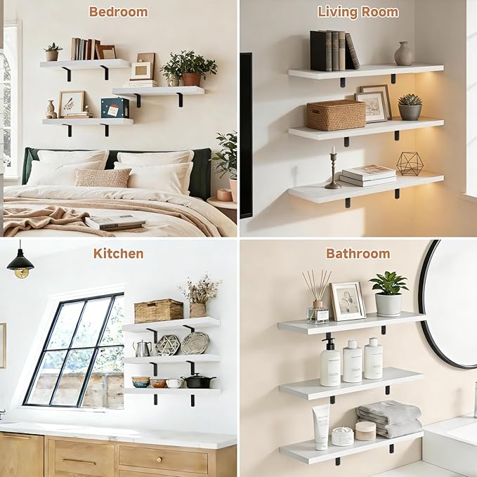 Easy Install Floating Shelves, 15.7 Inch Wall Mounted Wood Shelf, Hanging Shelf