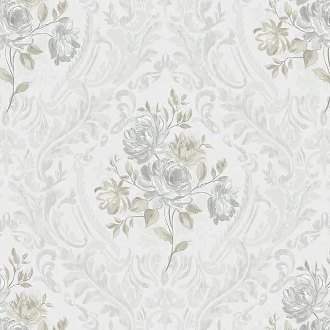 Ismoon Vintage Peel and Stick Wallpaper Floral Contact Paper Boho White and