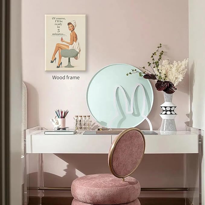 Boho Sage Green Bathroom Poster Vintage 70s Pin Up Girl Wall Art 12X16 inch