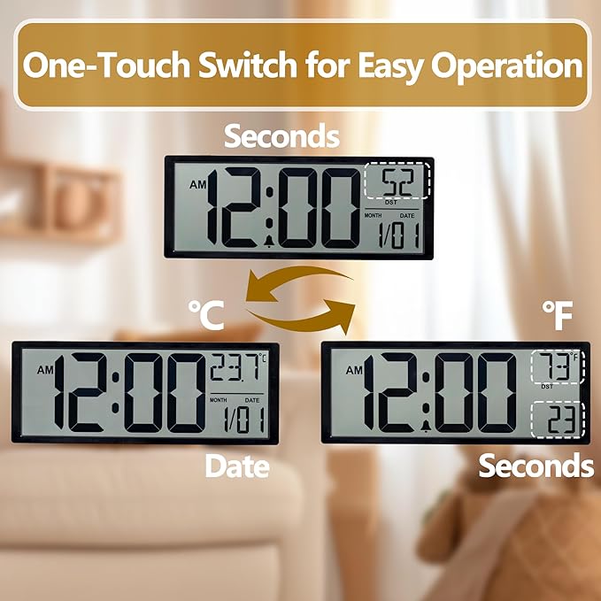 Maxstar Large Digital Wall Clock, Desktop/Wall Mounted