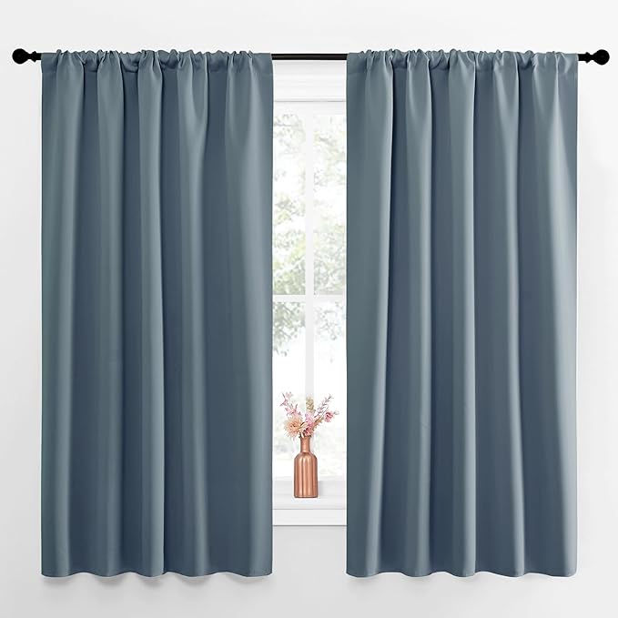 NICETOWN Blackout Curtains for Living Curtains, Smoky Blue, 52 by 63 Inch