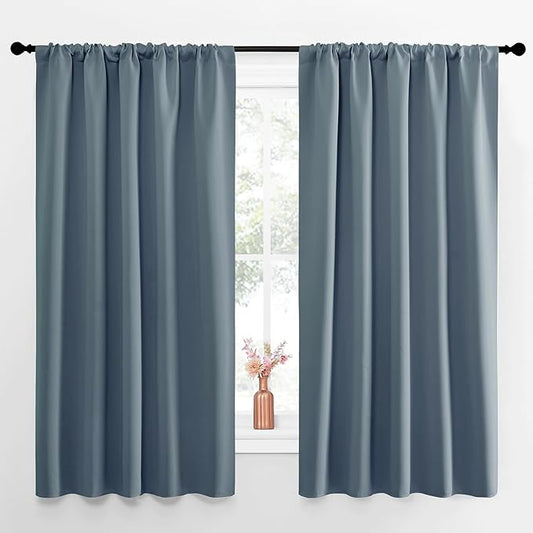 NICETOWN Blackout Curtains for Living Curtains, Smoky Blue, 52 by 63 Inch