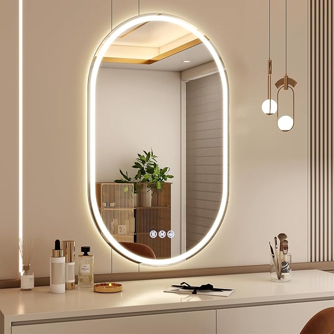 BEAUTYPEAK 40x24 LED Oval Bathroom Mirror