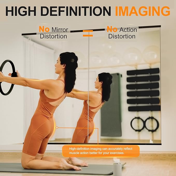 Delma Home Gym Mirror, Large Full Body Tempered Glass Frameless, Wall-Mounted