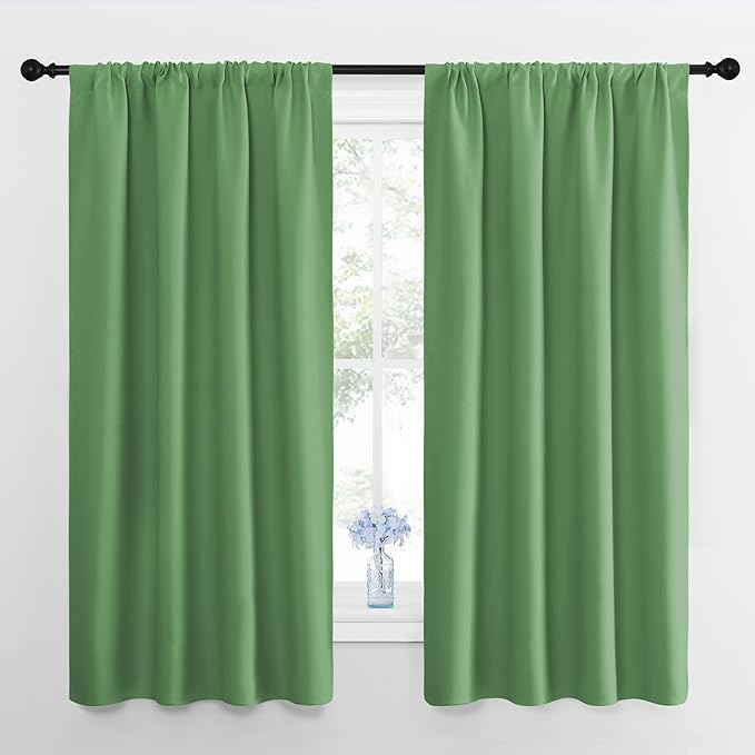 NICETOWN Bedroom Curtains Blackout Draperies, Froest Green, 1 Pair, 34-inch W x
