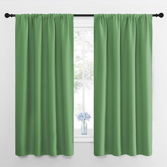 NICETOWN Kitchen Curtains, Short Blackout Drapes, Froest Green, Thermal